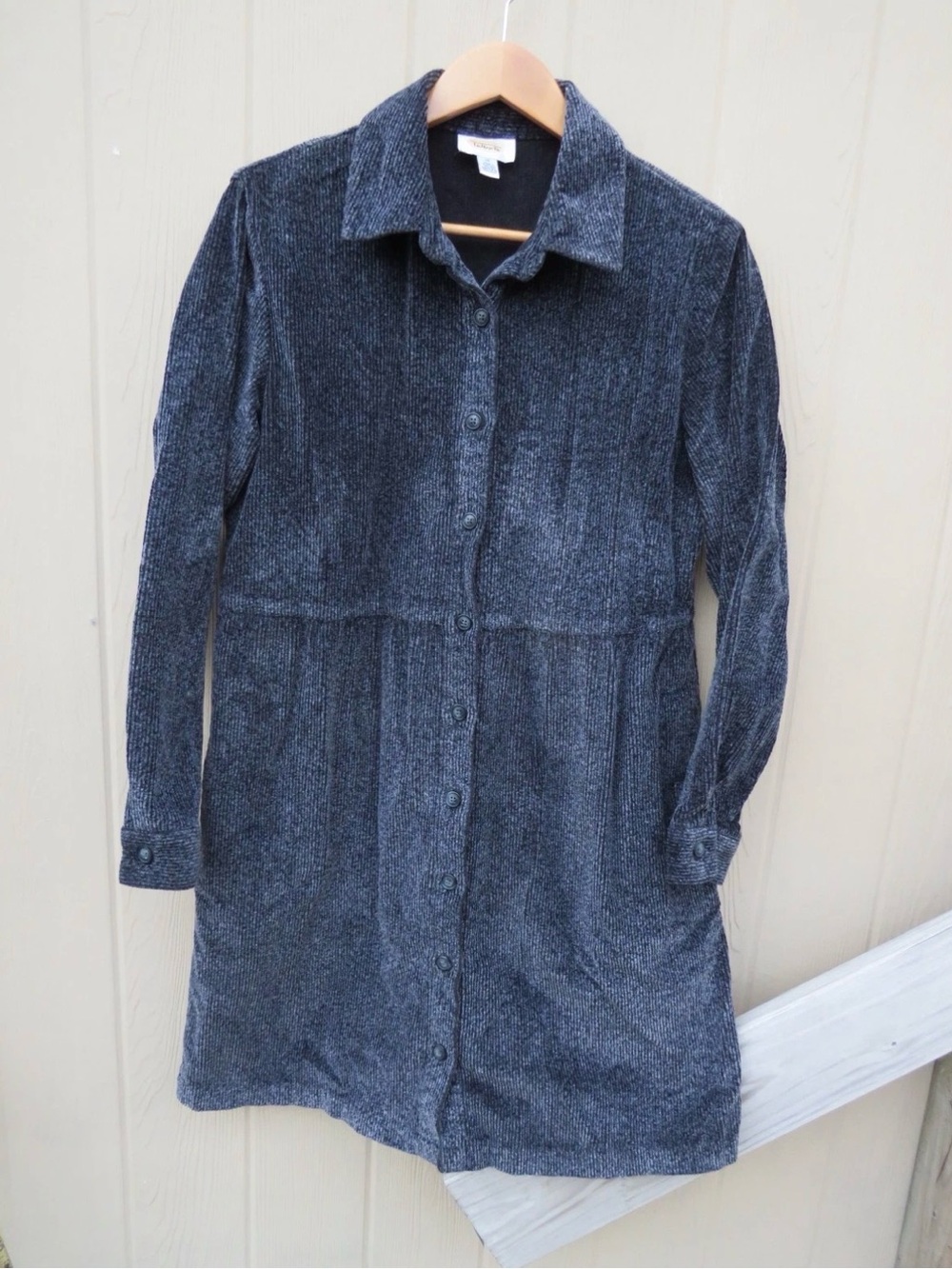Talbots 12 Gray Button-Front Corduroy Shirt Dress